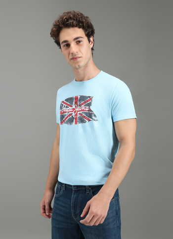 Men Blue Graphic Slim Fit T-shirt