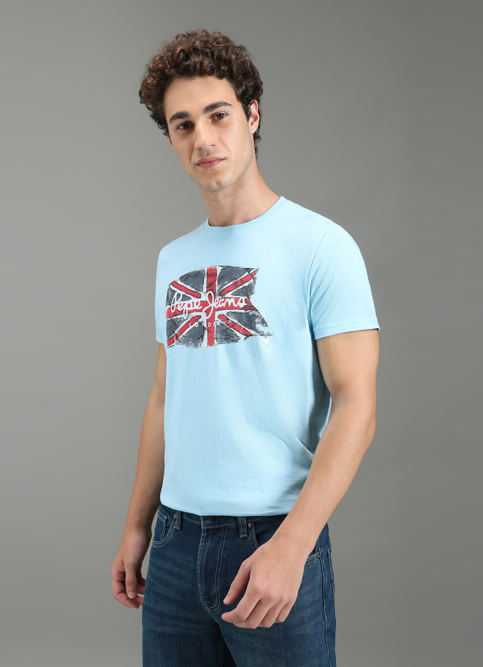 Men Blue Graphic Slim Fit T-shirt, , large image number 0