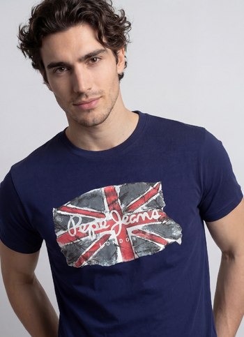 Men Navy Graphic Slim Fit T-shirt