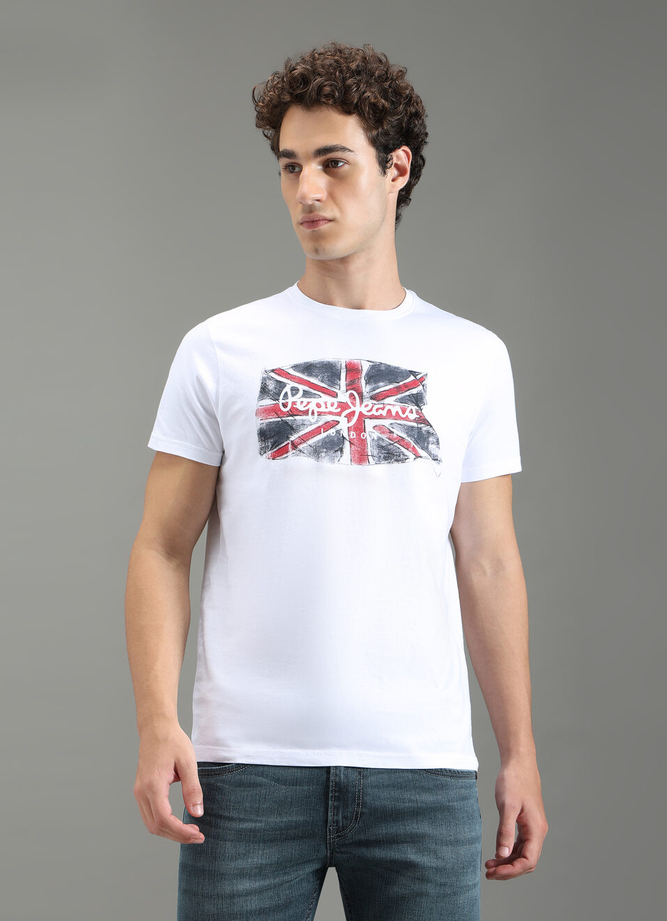 Men White Graphic Slim Fit T-shirt, , large image number 1