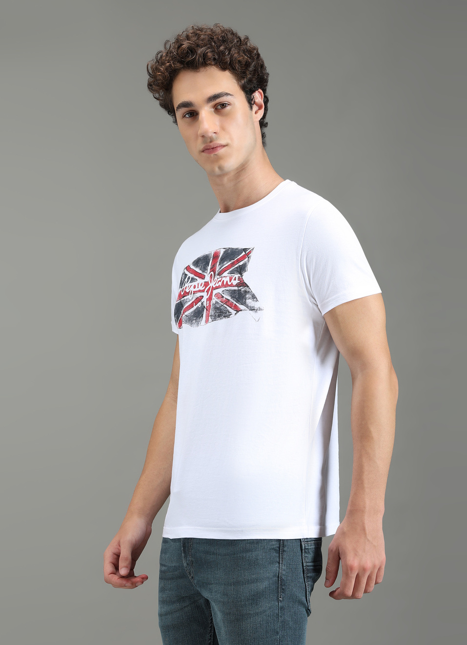 Men White Graphic Slim Fit T-shirt, , large image number 3