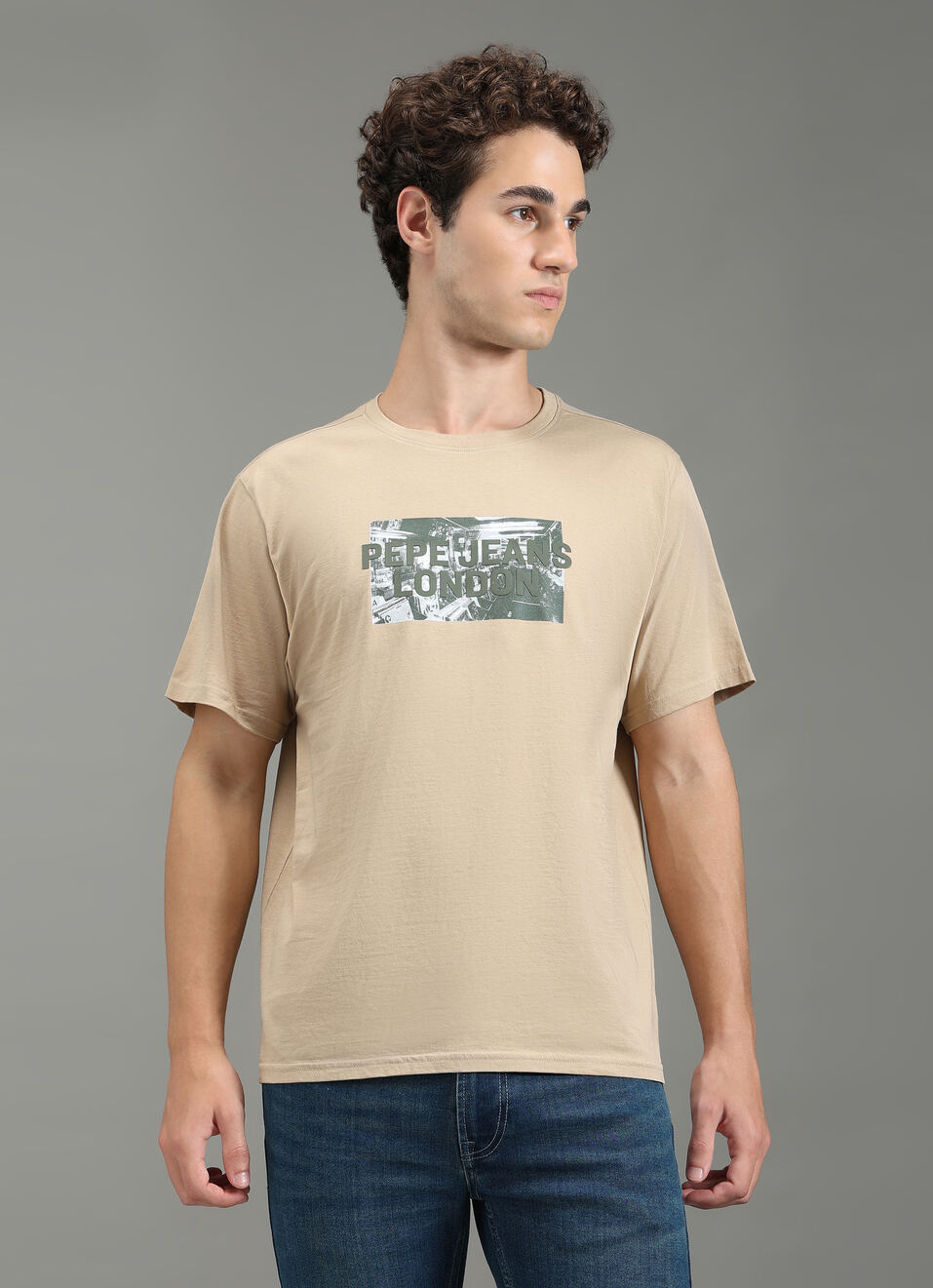 Men Beige Relaxed Fit Graphic T-shirt, , large image number 1
