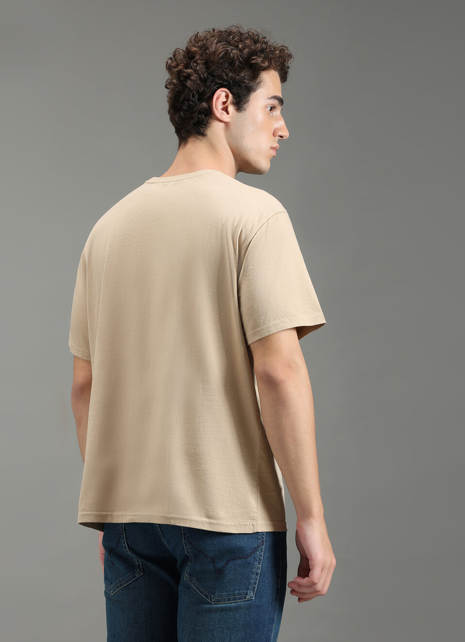 Men Beige Relaxed Fit Graphic T-shirt, , large image number 2