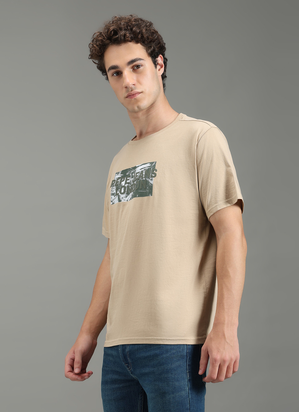 Men Beige Relaxed Fit Graphic T-shirt, , large image number 3