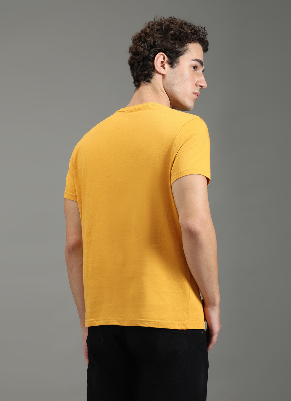 Men Yellow Slim Fit Graphic T-shirt, , large image number 2