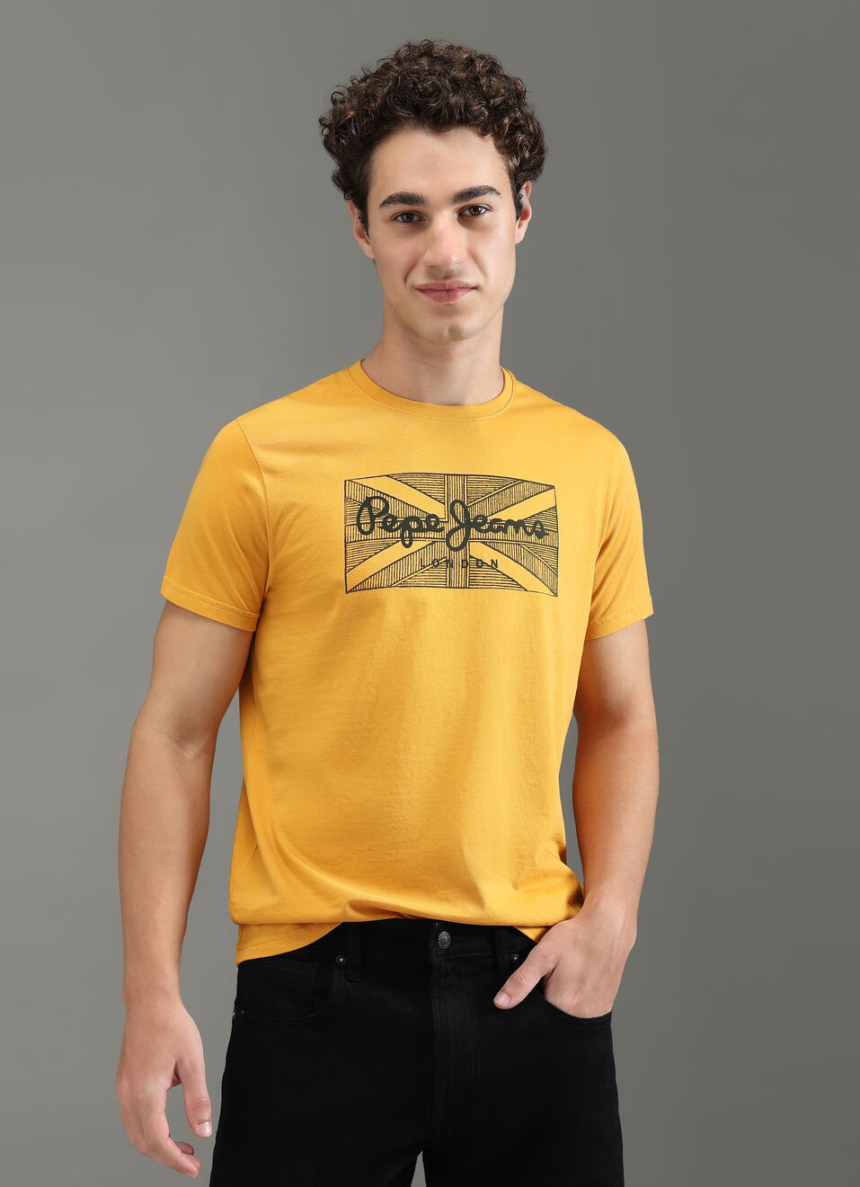 Men Yellow Slim Fit Graphic T-shirt, , large image number 0