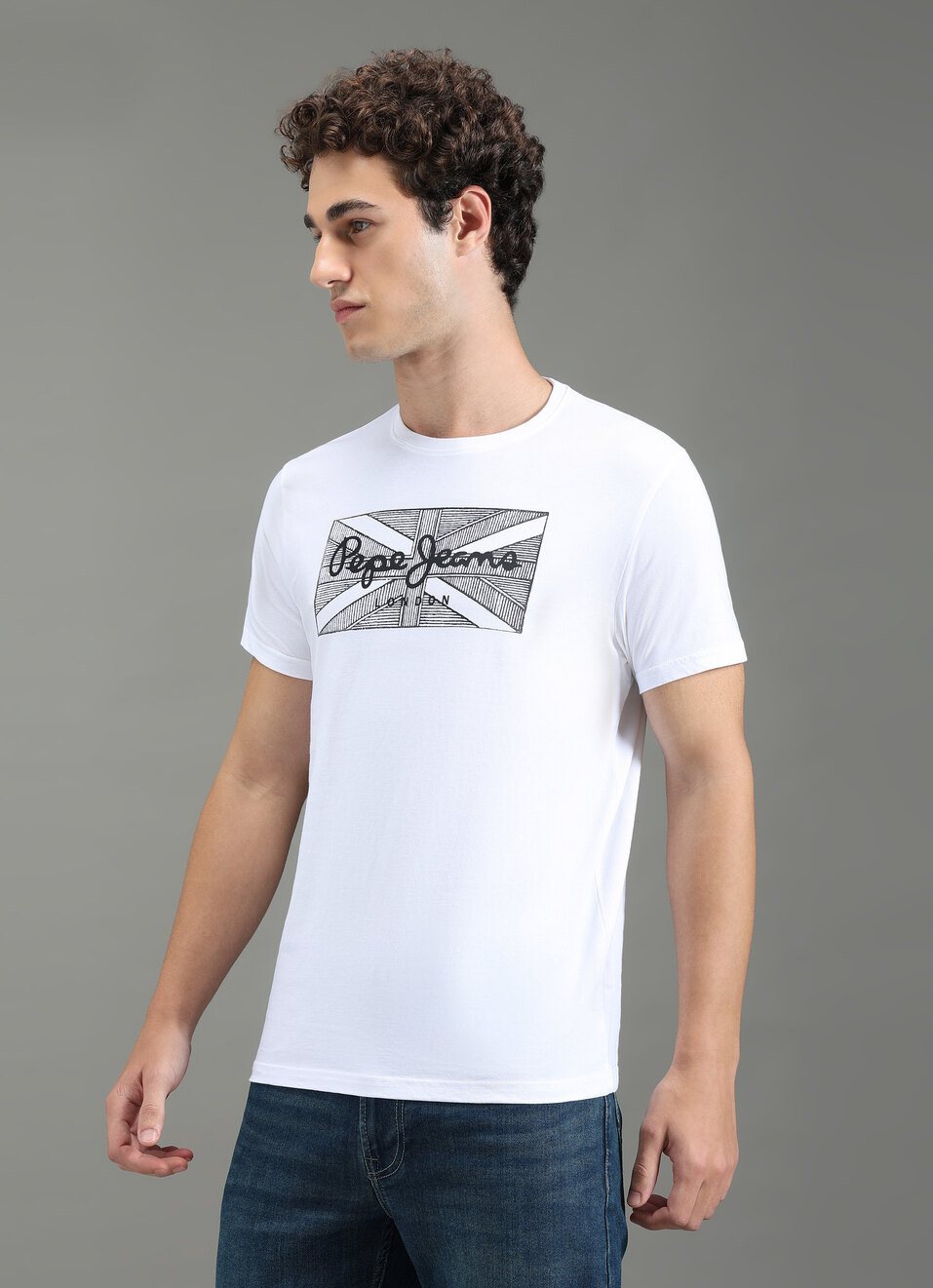 Men White Slim Fit Graphic T-shirt, , large image number 3