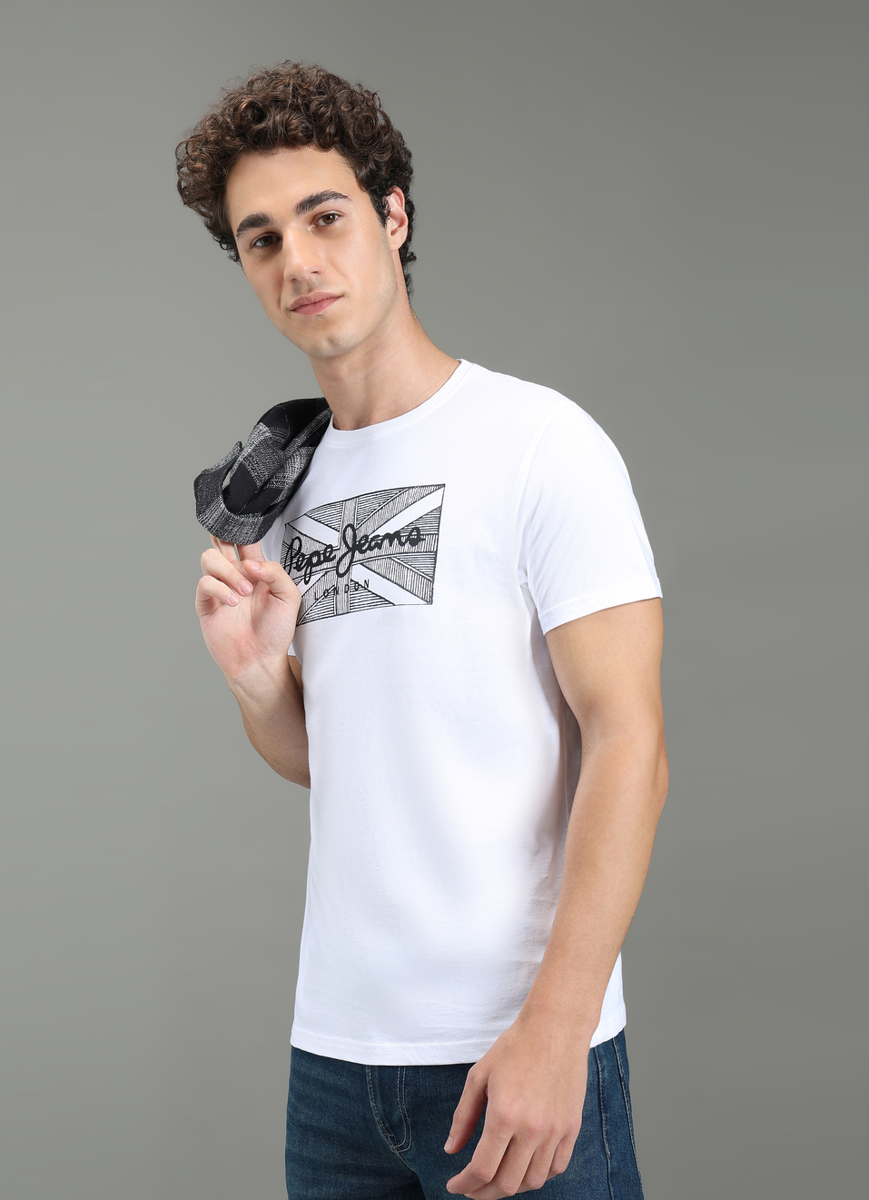 Men White Slim Fit Graphic T-shirt, , large image number 0