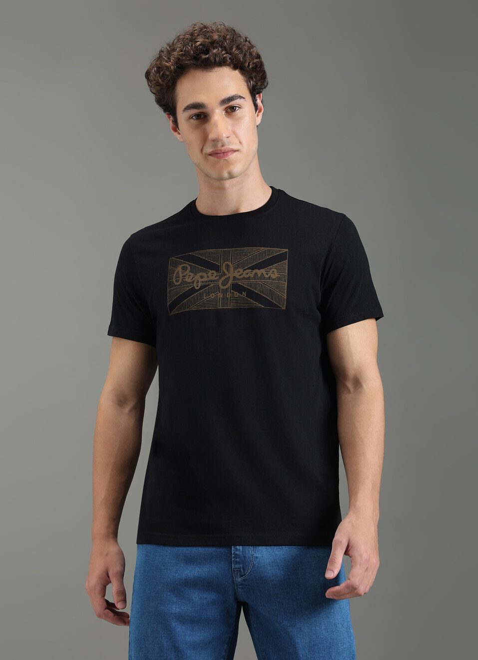 Men Black Slim Fit Graphic T-shirt, , large image number 1