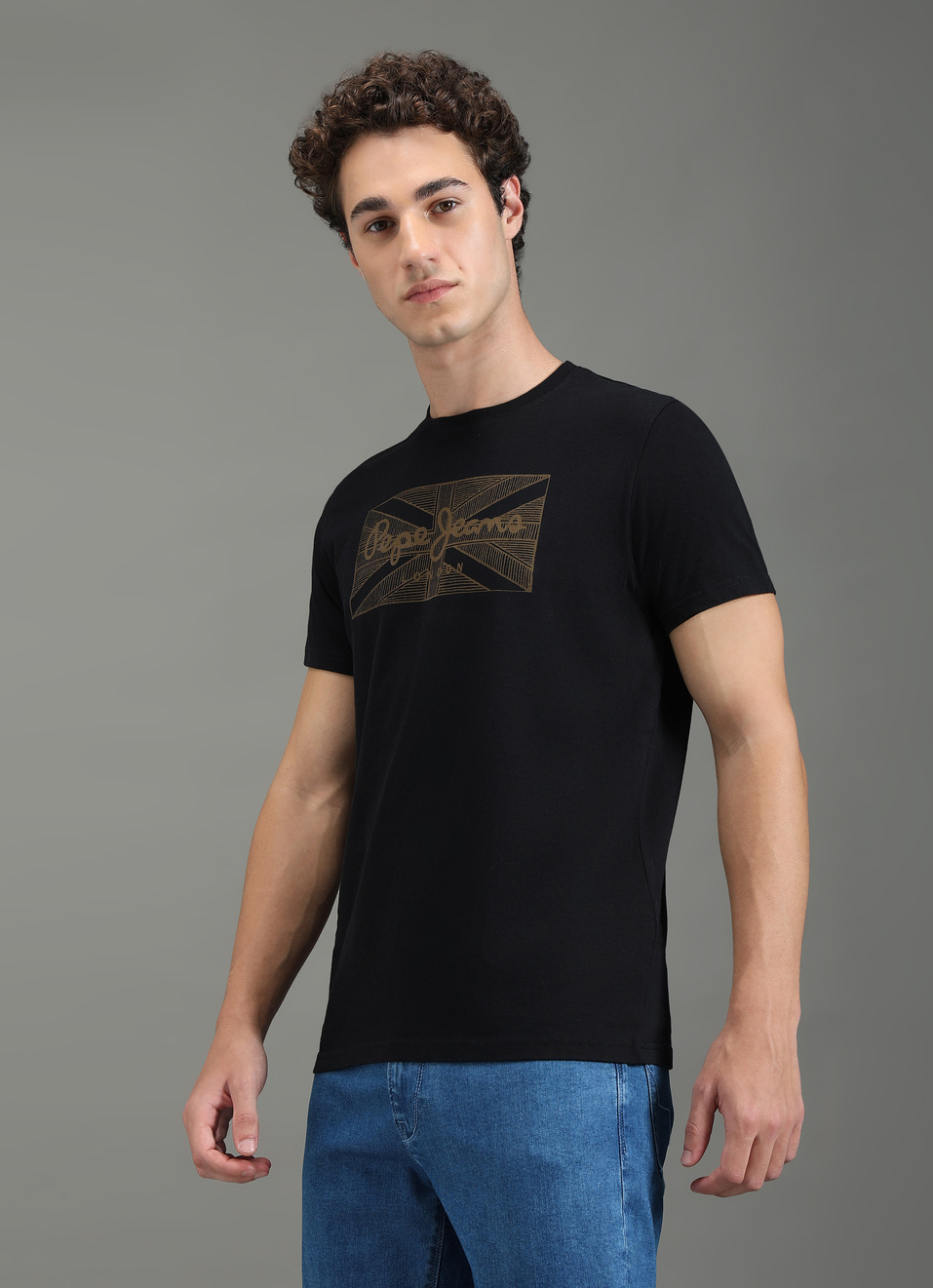 Men Black Slim Fit Graphic T-shirt, , large image number 3