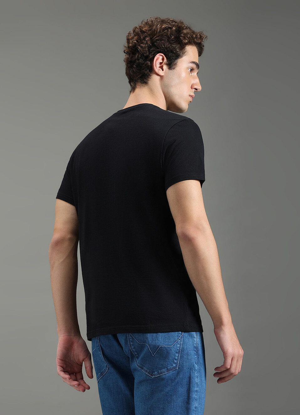 Men Black Slim Fit Graphic T-shirt, , large image number 6