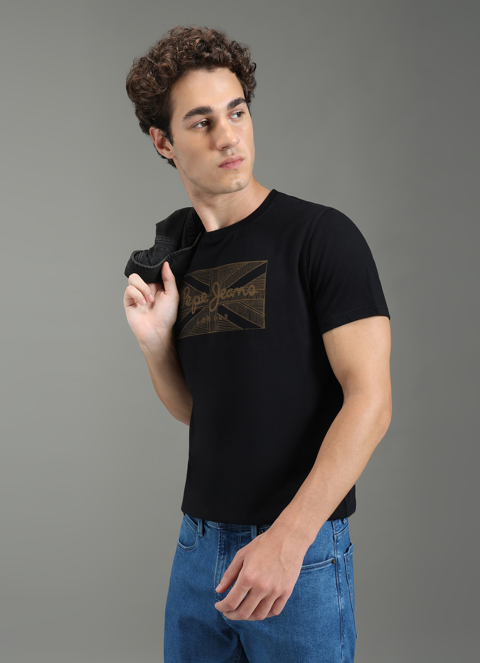 Men Black Slim Fit Graphic T-shirt, , large image number 0