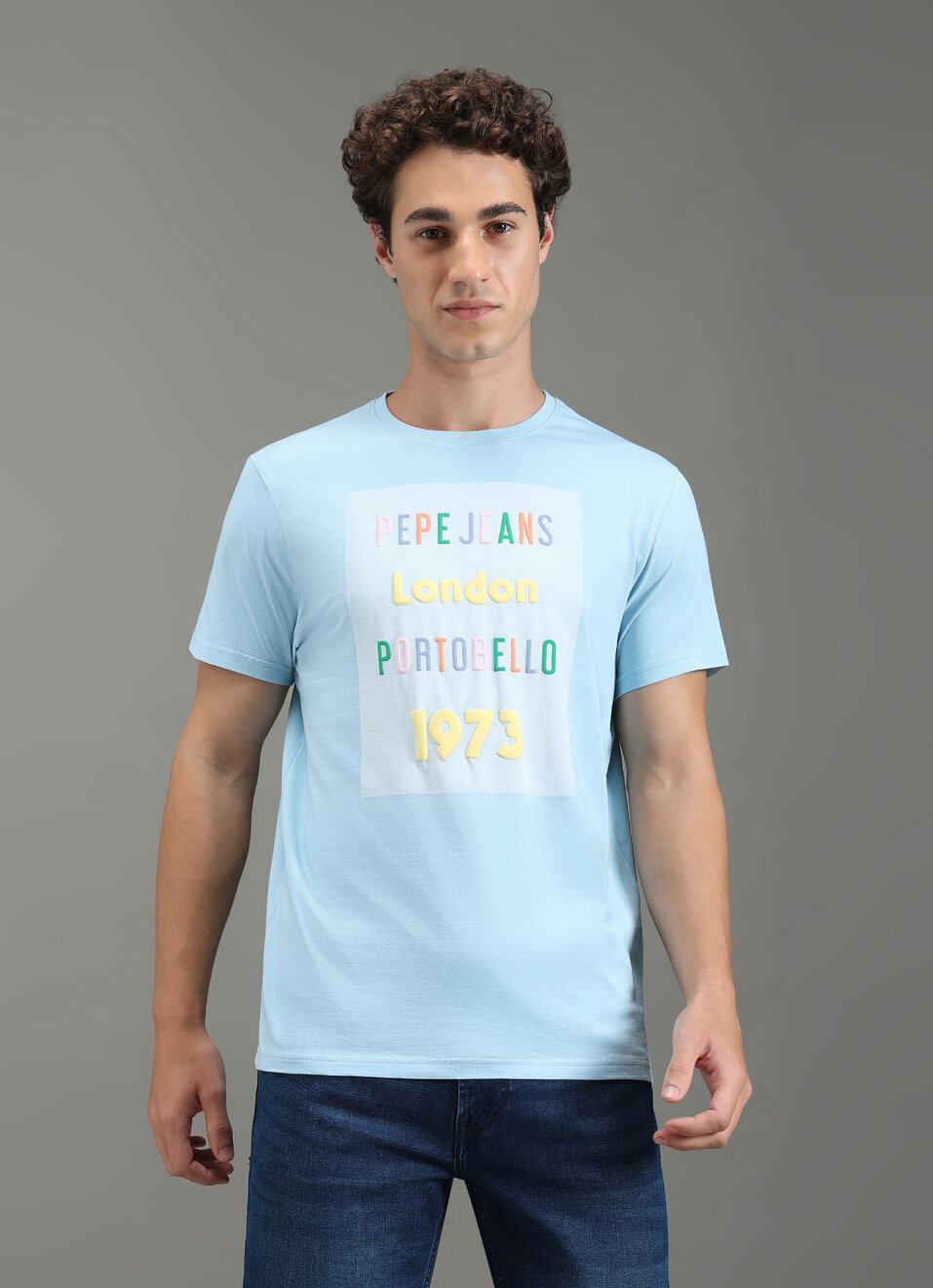 Men Blue Slim Fit Graphic T-shirt, , large image number 1