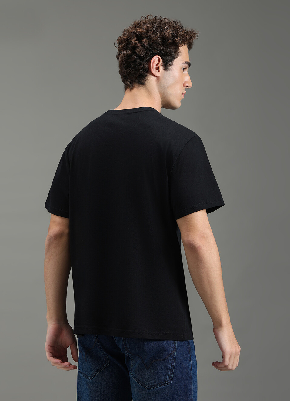 Men Black Relaxed Fit Graphic T-shirt, , large image number 6