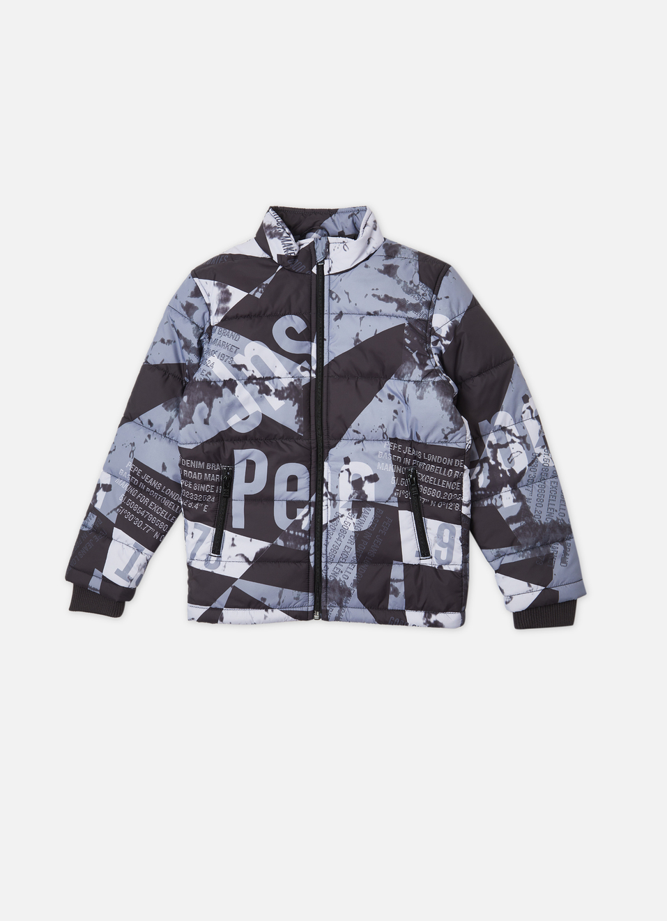 Boys Grey Printed Full Sleeve Quilted Jacket, , large image number 0