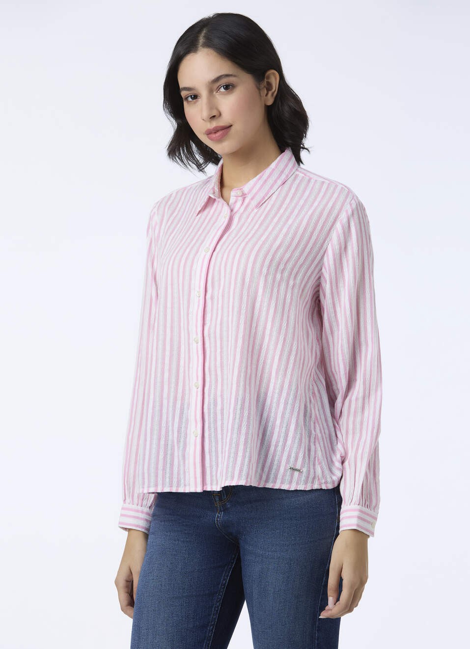 Women Pink Stripe Full Sleeve Shirt, , large image number 3