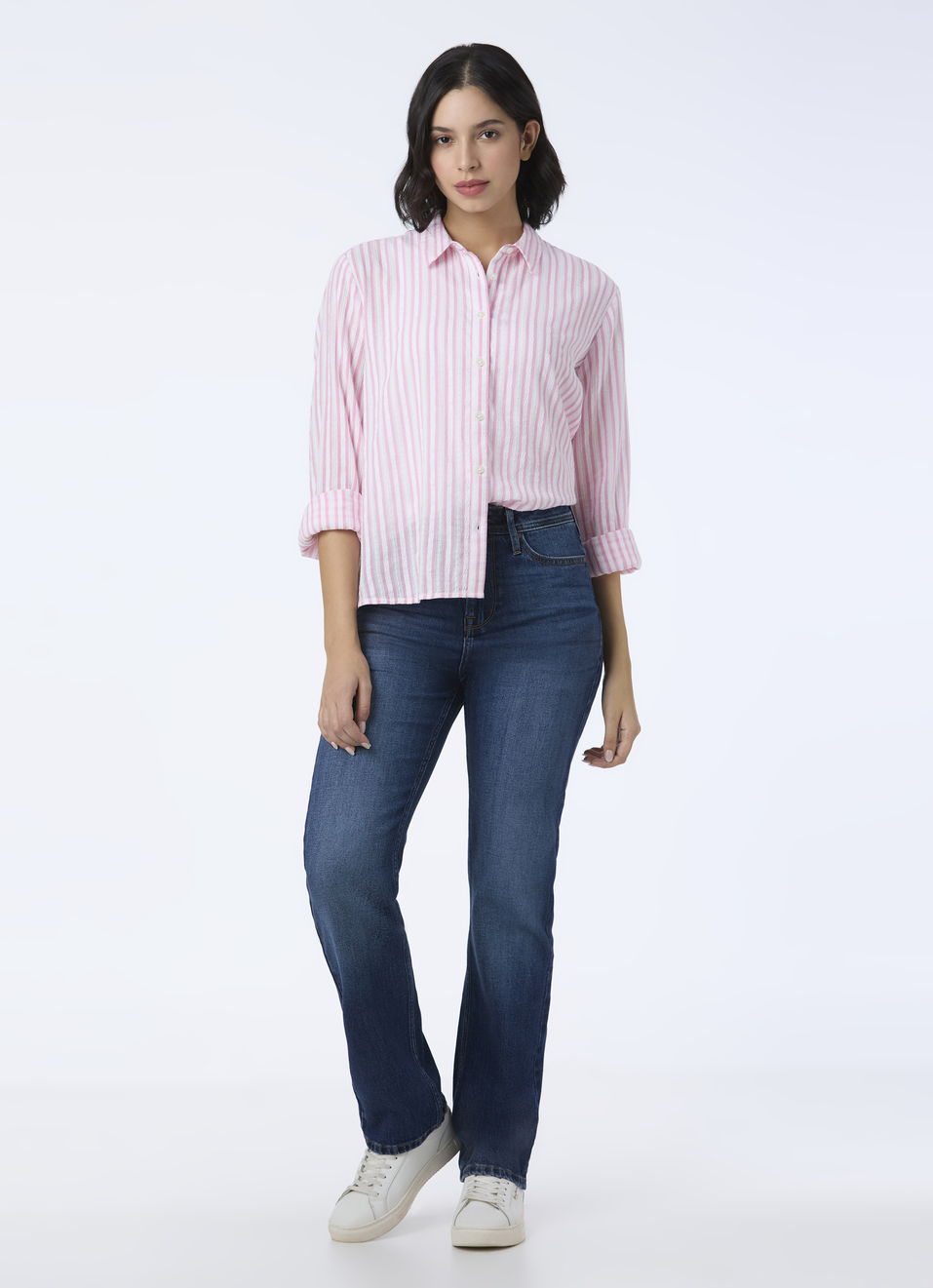 Women Pink Stripe Full Sleeve Shirt, , large image number 5