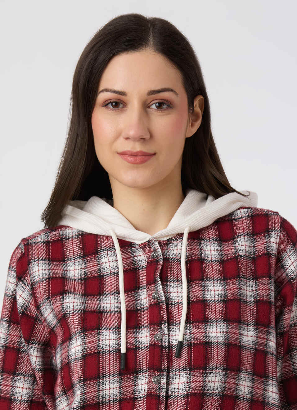 Women Red Checked Hooded Regular Fit Shirt, , large image number 4