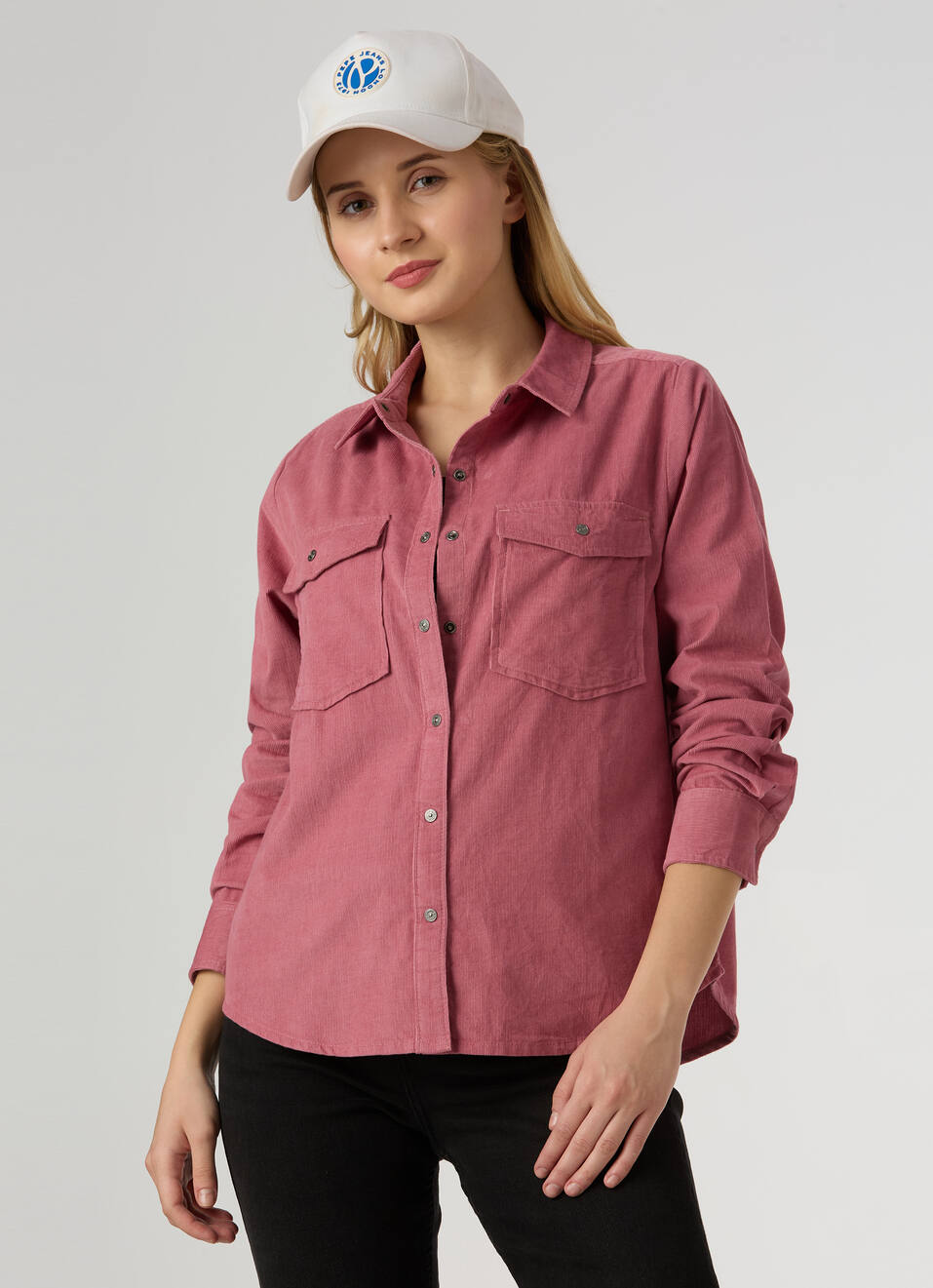 Women Black Corduroy Shirt With Flap Pocket, , large image number 0