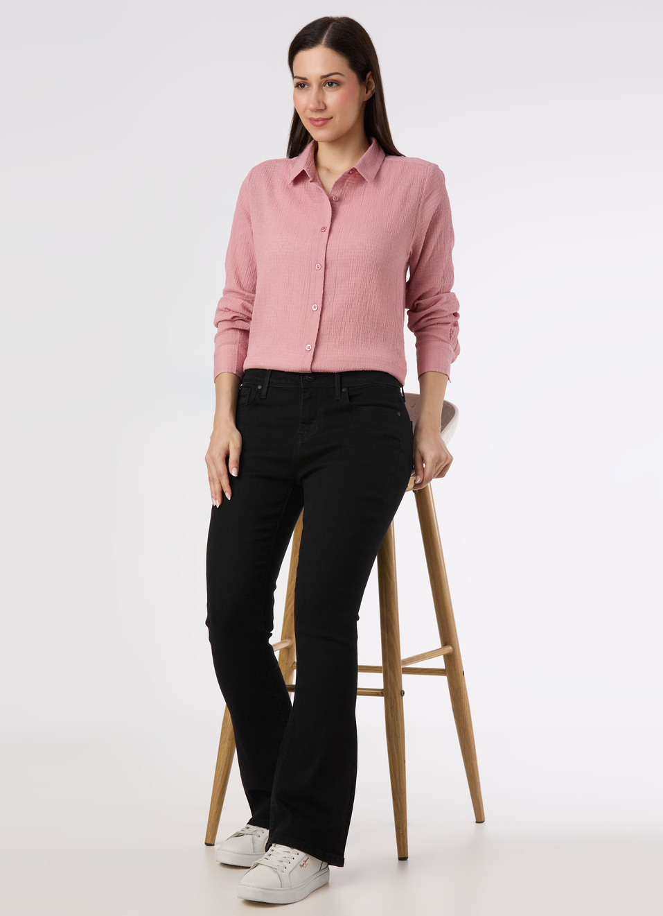 Women Pink Textured Regular Fit Shirt, , large image number 5