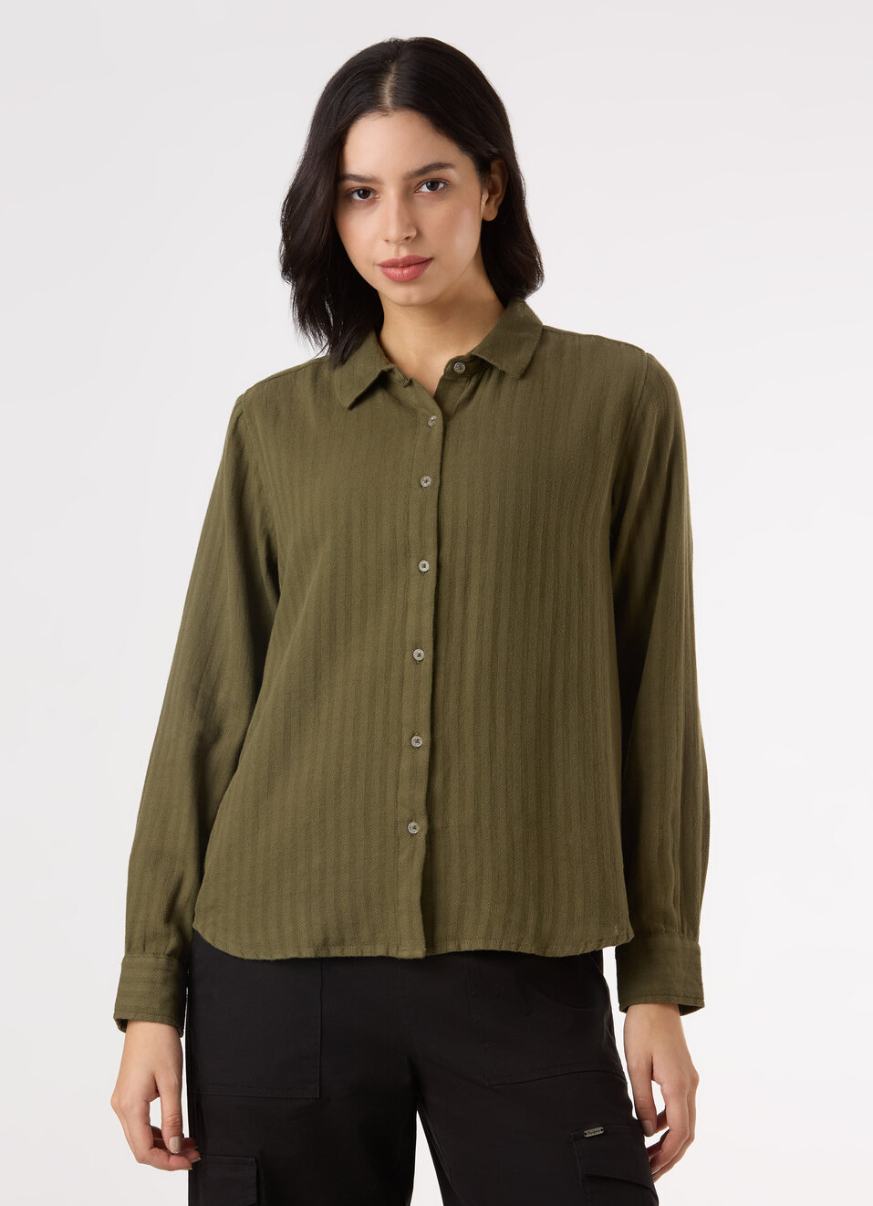 Women Green Textured Regular Full Sleeve Shirt, , large image number 1