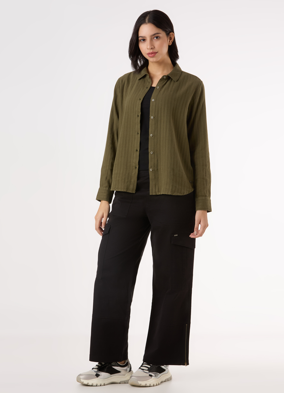 Women Green Textured Regular Full Sleeve Shirt, , large image number 5