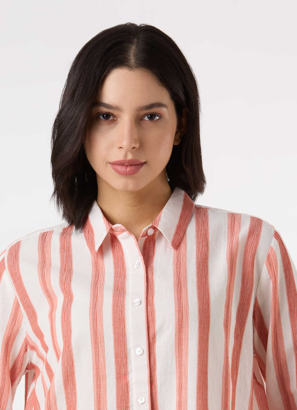 Women Orange Vertical Stripe Comfort Full Sleeve Shirt, , large image number 4