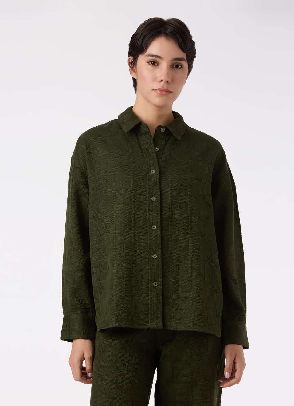 Women Green Oversize Textured Full Sleeve Shirt, , large image number 1