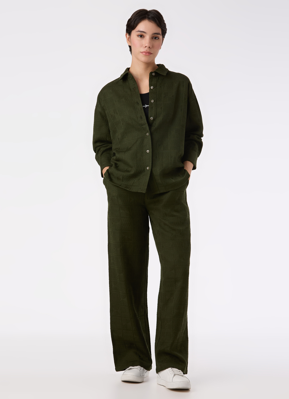 Women Green Oversize Textured Full Sleeve Shirt, , large image number 5