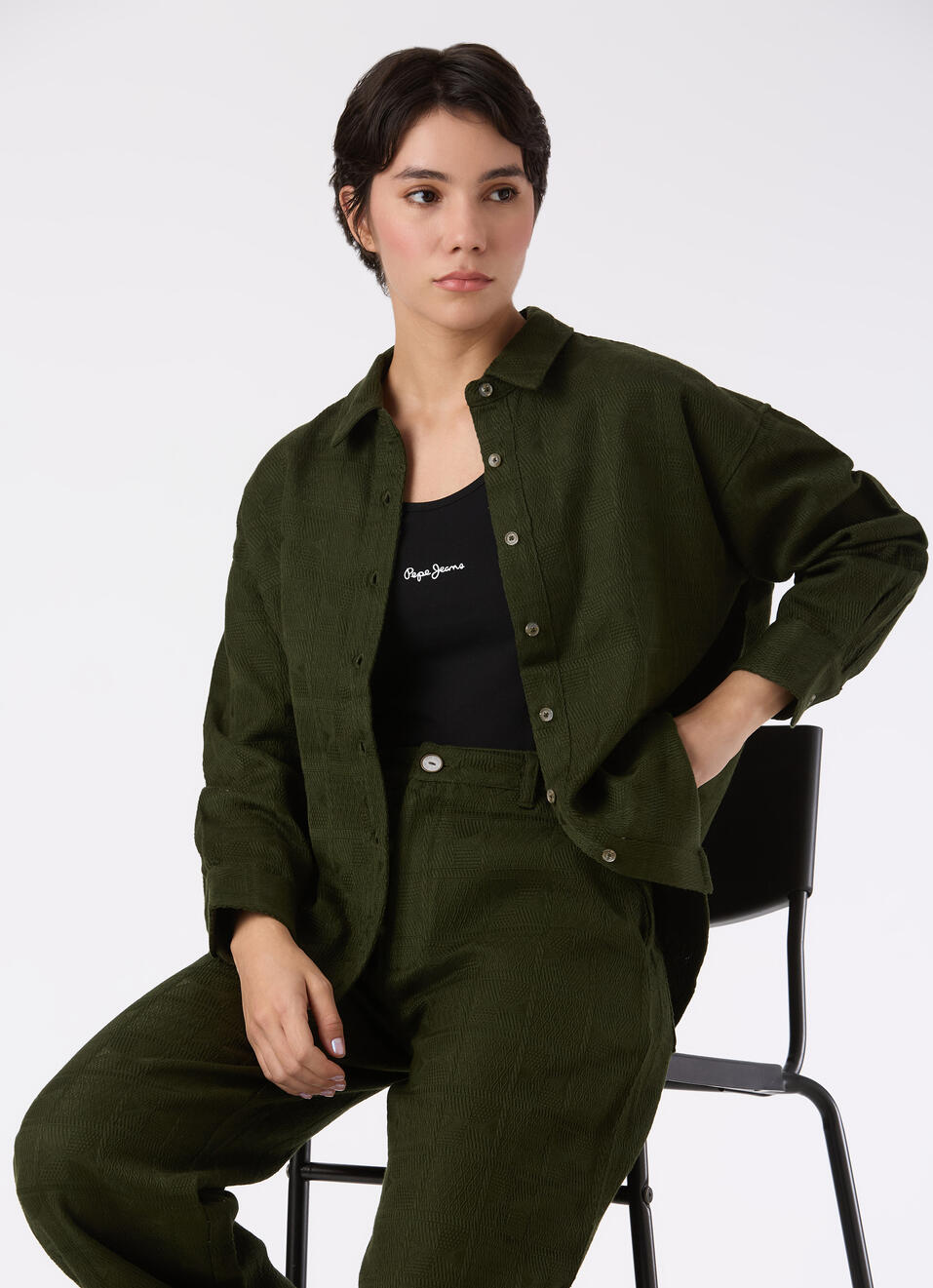 Women Green Oversize Textured Full Sleeve Shirt, , large image number 0