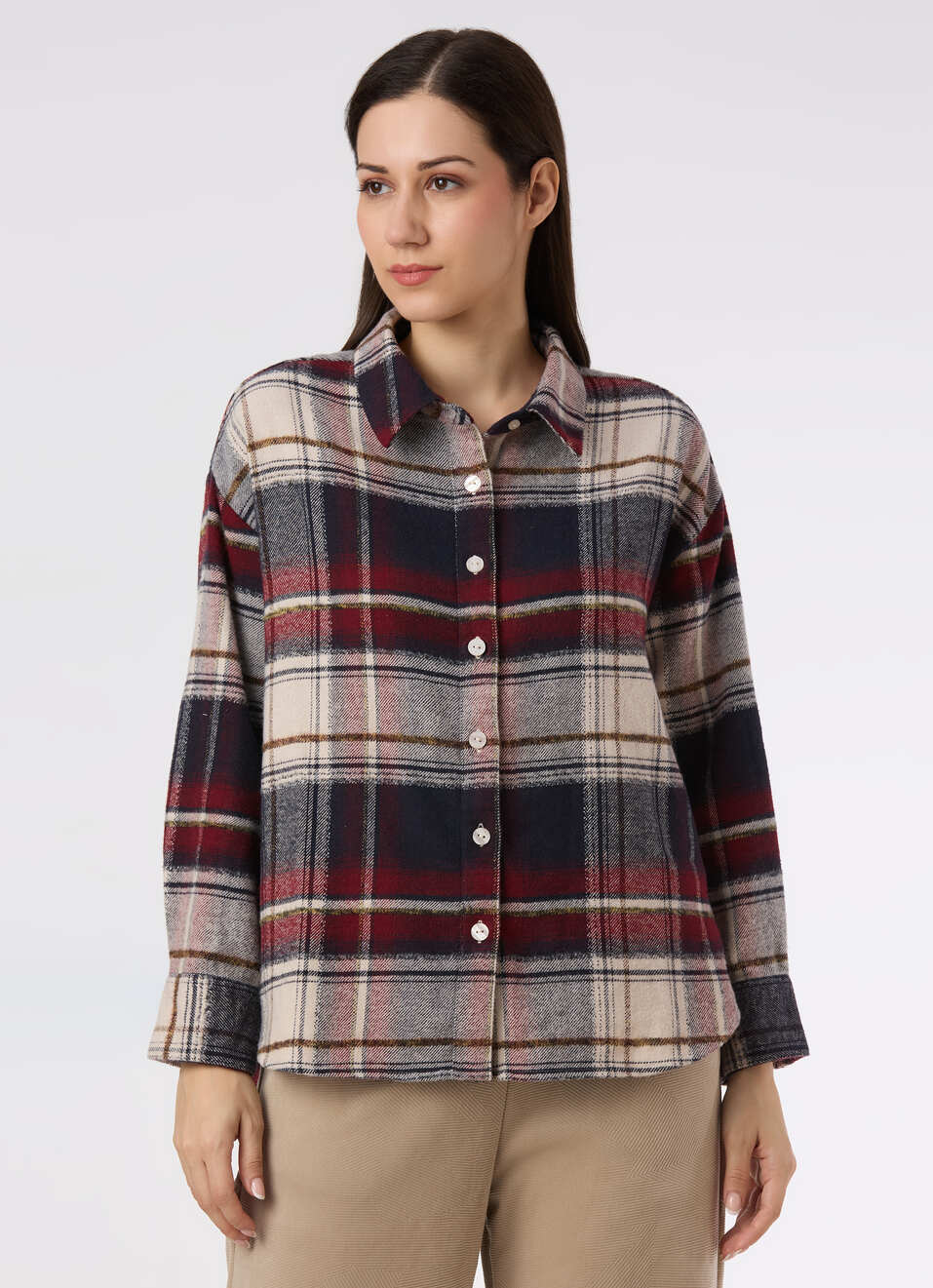 Women Red Oversized Checked Shirt, , large image number 1