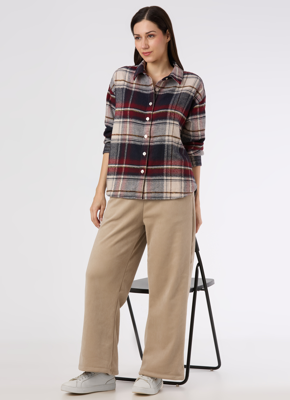 Women Red Oversized Checked Shirt, , large image number 5