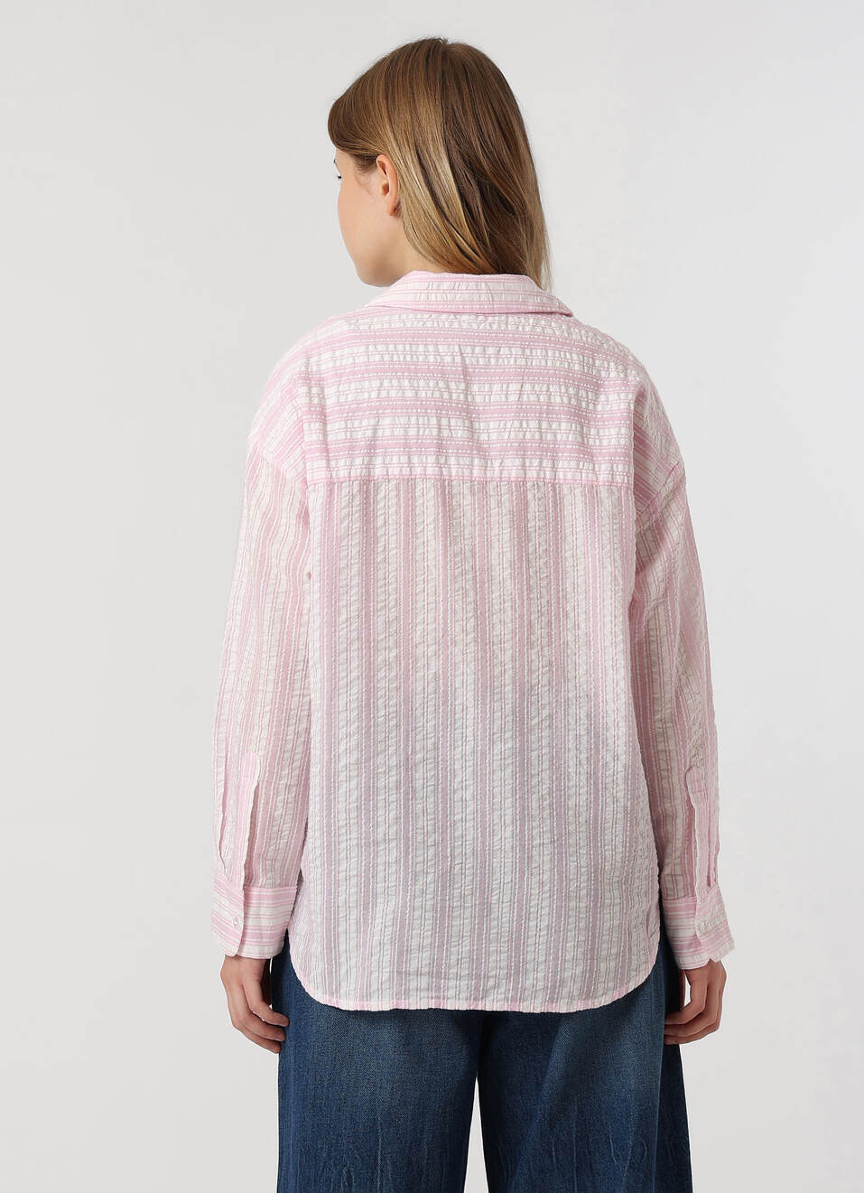 Women Pink Textured Striped Oversized Casual Shirt, , large image number 2