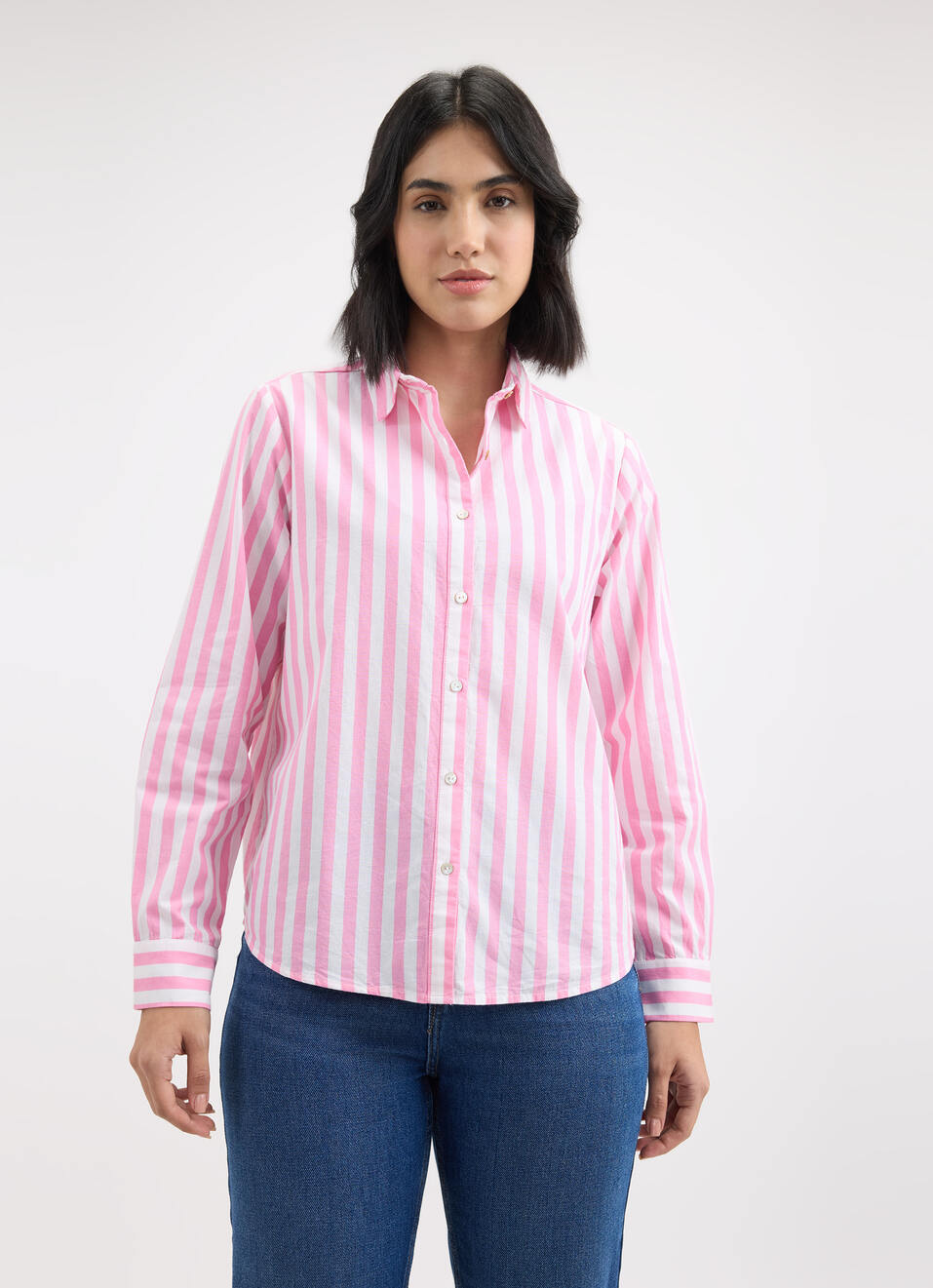 Women Pink Vertical Stripe Full Sleeve Shirt, , large image number 1
