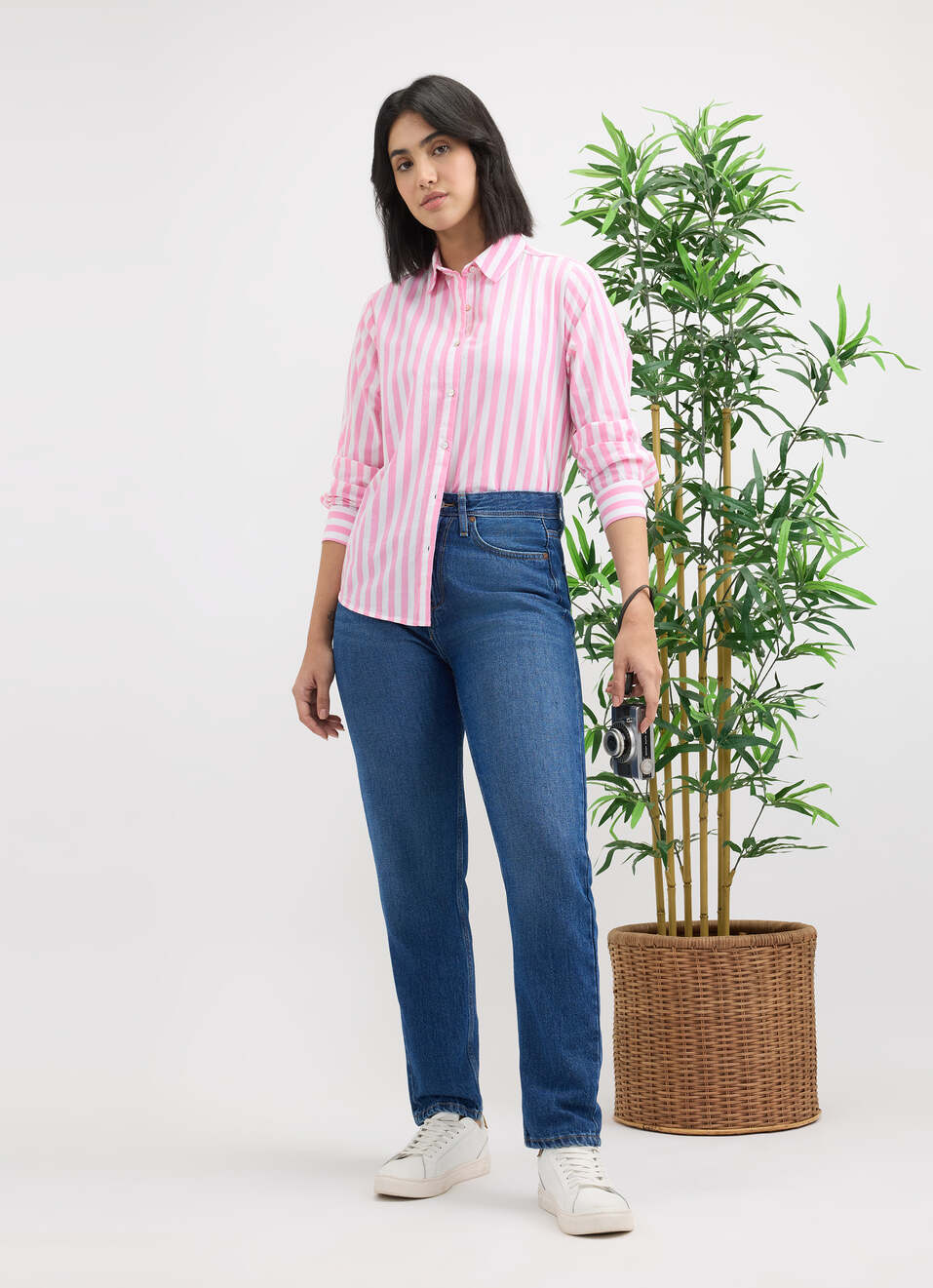 Women Pink Vertical Stripe Full Sleeve Shirt, , large image number 5