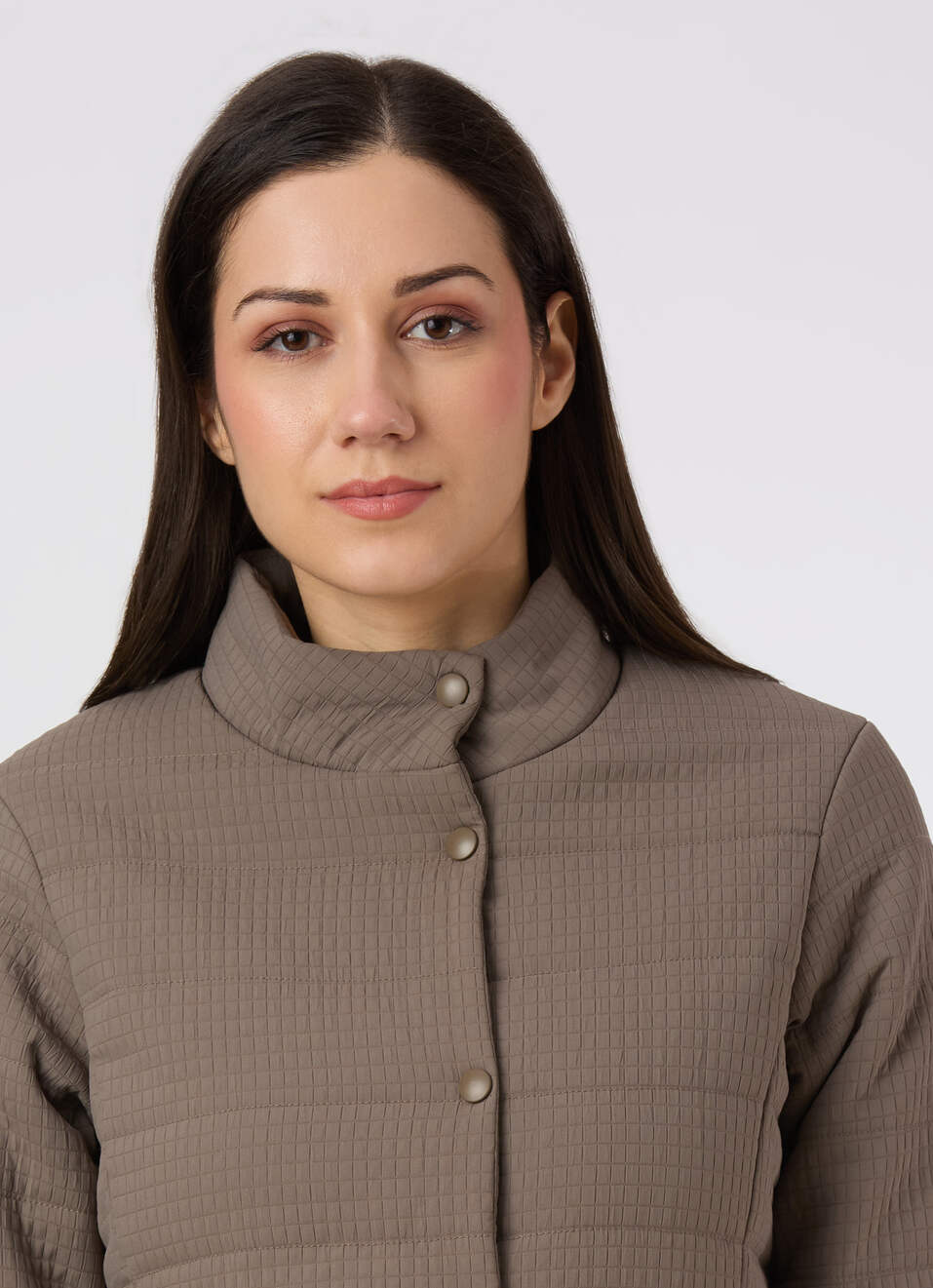 Women Grey Regular Fit High Neck Quilted Jacket, , large image number 4