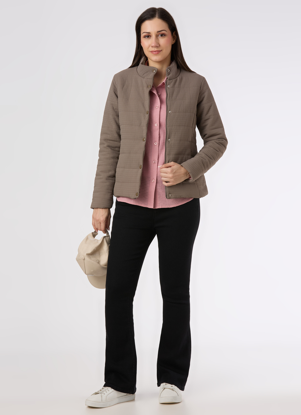 Women Grey Regular Fit High Neck Quilted Jacket, , large image number 5