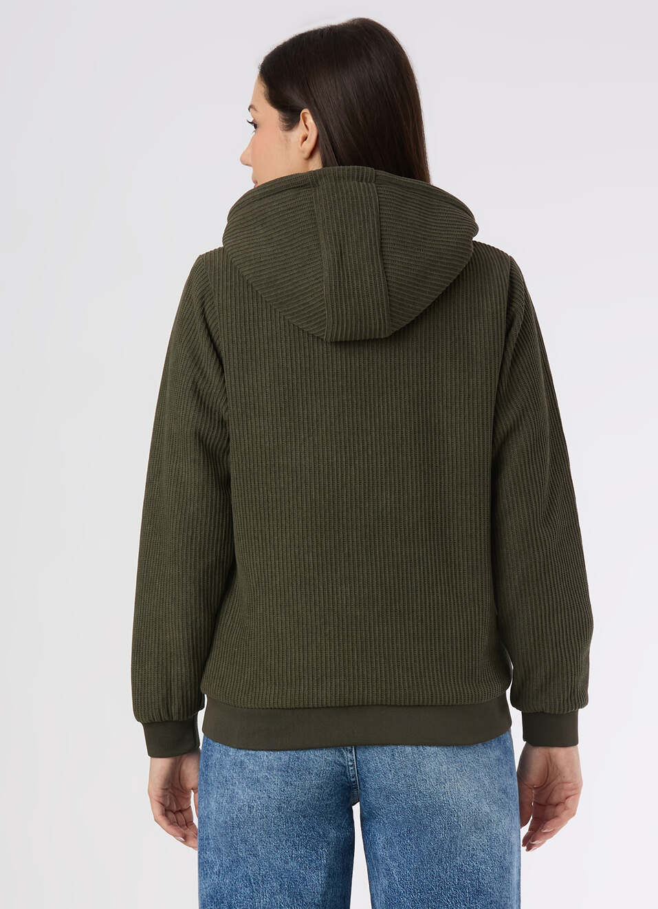 Women Olive Green Textured Hooded Zip Up Jacket, , large image number 2