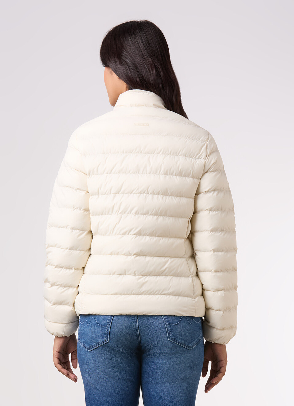 Women Off-white High Neck Quilted Pattern Puffer Jacket, , large image number 2