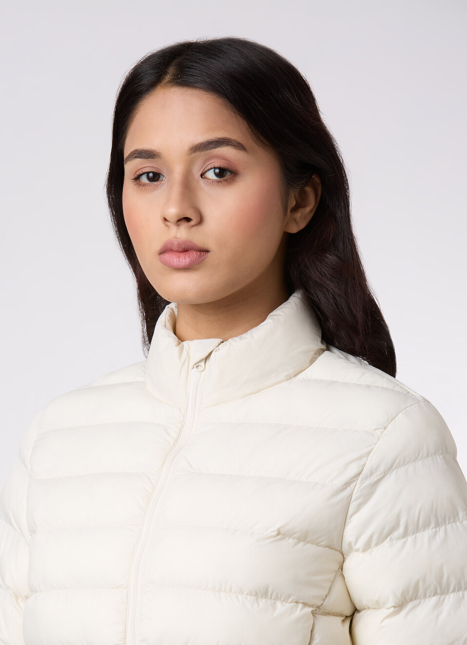 Women Off-white High Neck Quilted Pattern Puffer Jacket, , large image number 4