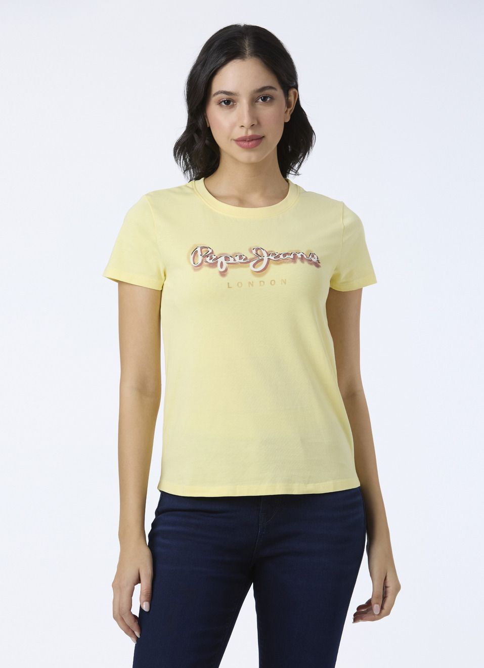 Women Yellow Round Neck Short Sleeve T-shirt, , large image number 1