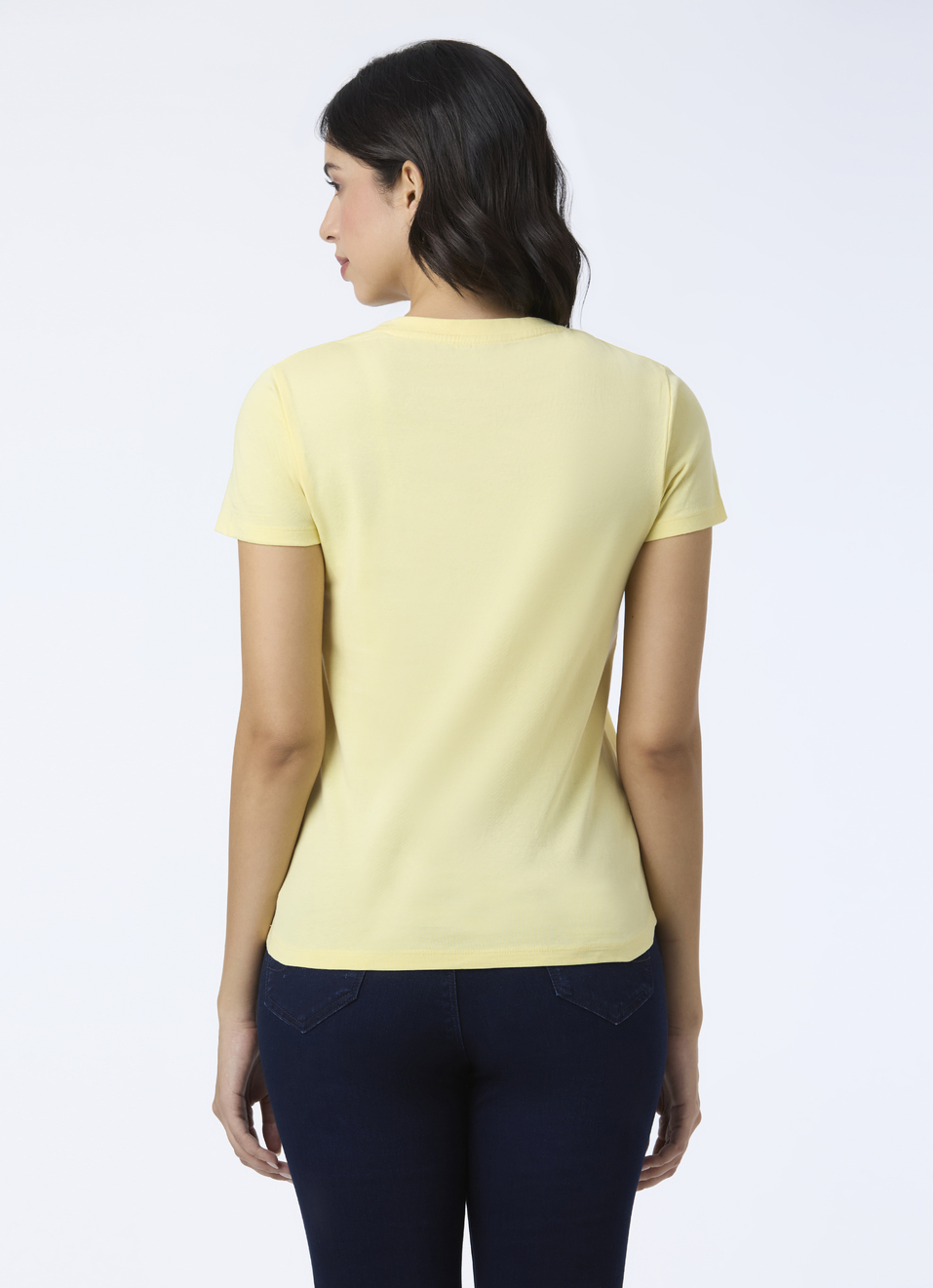 Women Yellow Round Neck Short Sleeve T-shirt, , large image number 2