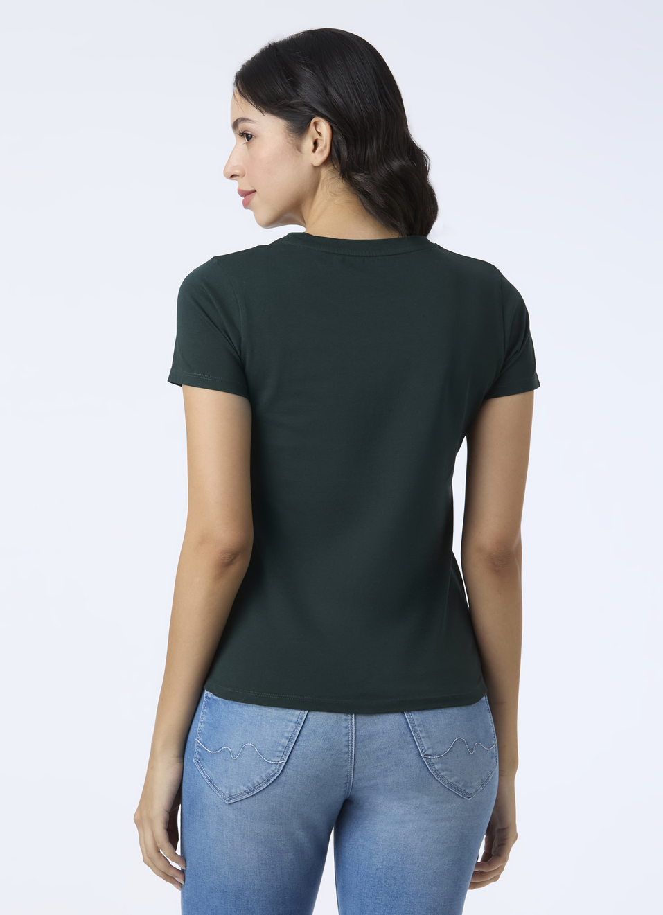 Women Green Embellished Short Sleeve Stretch T-shirt, , large image number 2