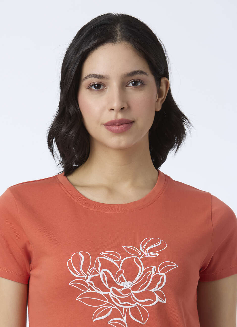 Women Rust Orange Floral Line Art T-shirt, , large image number 4