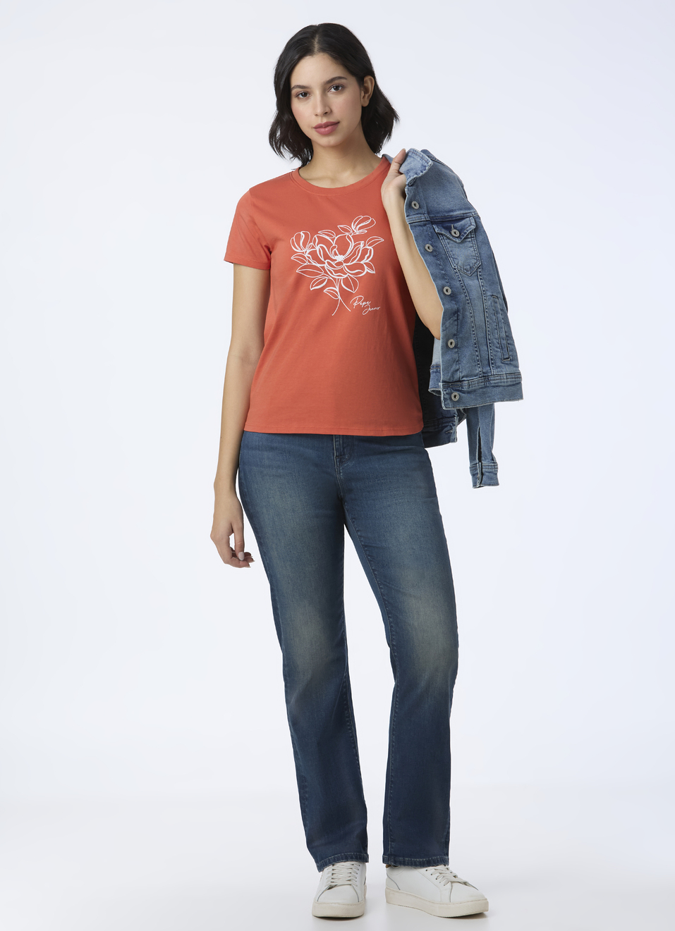 Women Rust Orange Floral Line Art T-shirt, , large image number 5