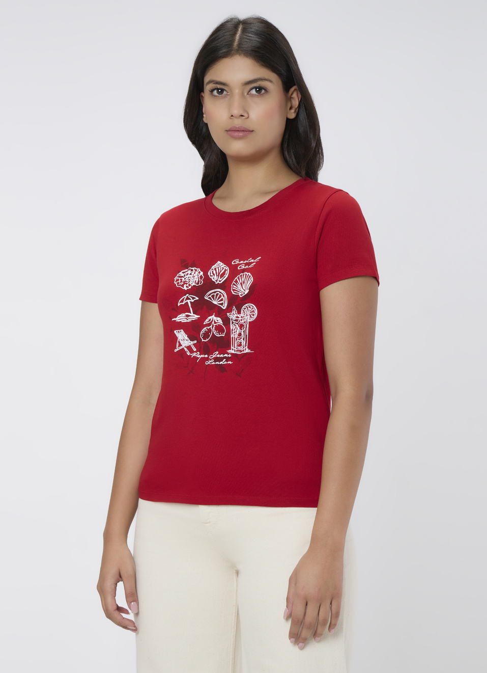 Women Red Floral Print T-shirt, , large image number 3