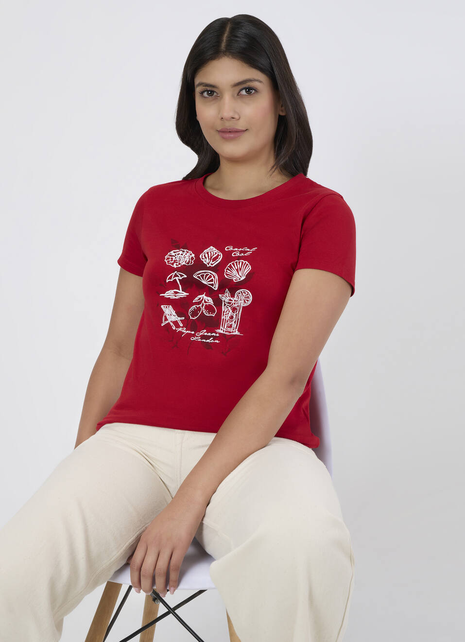 Women Red Floral Print T-shirt, , large image number 0
