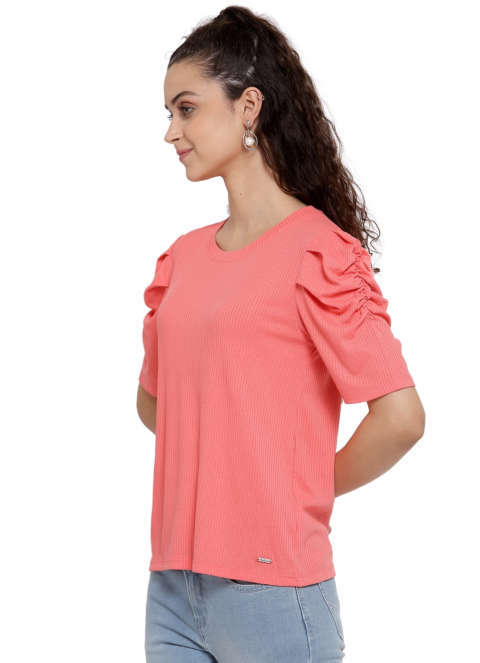 Greta Solid Ribed T Shirt, , large image number 2