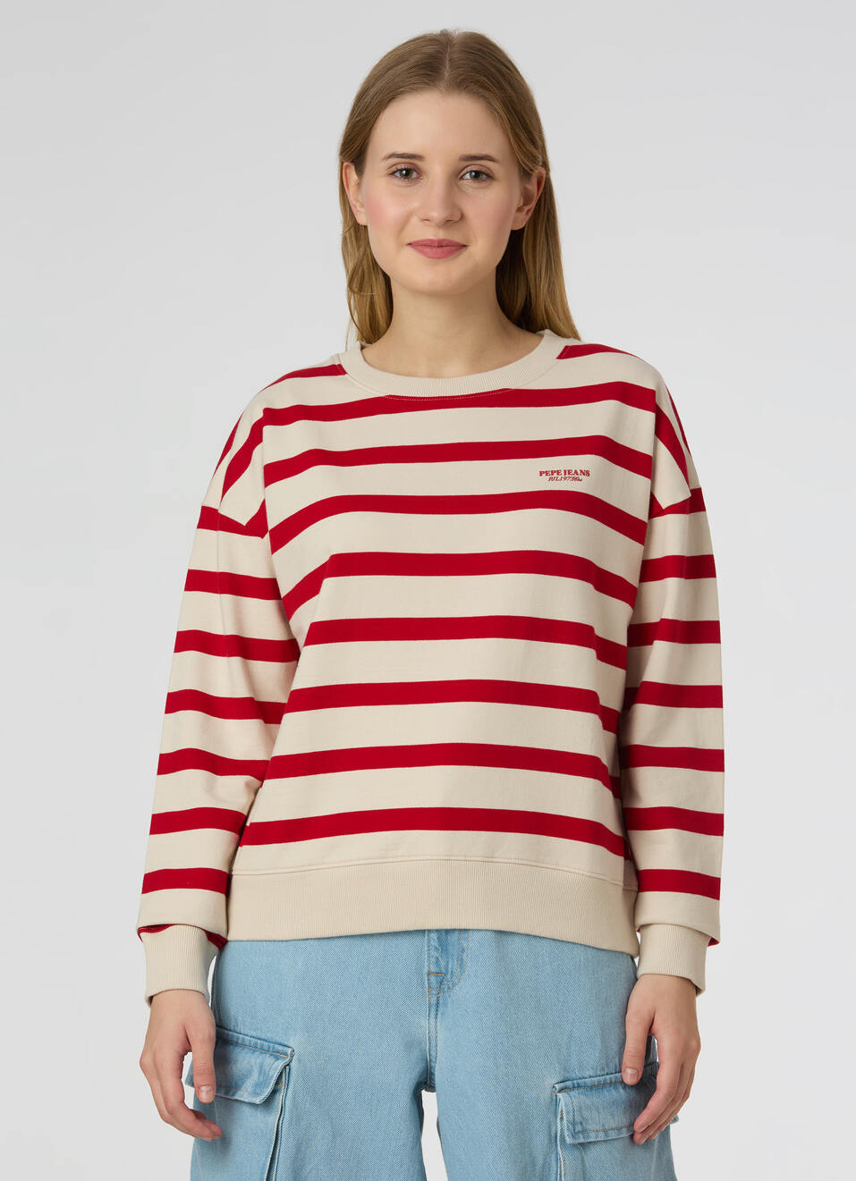 Women Red Stripe Comfort Fit Sweatshirt, , large image number 1
