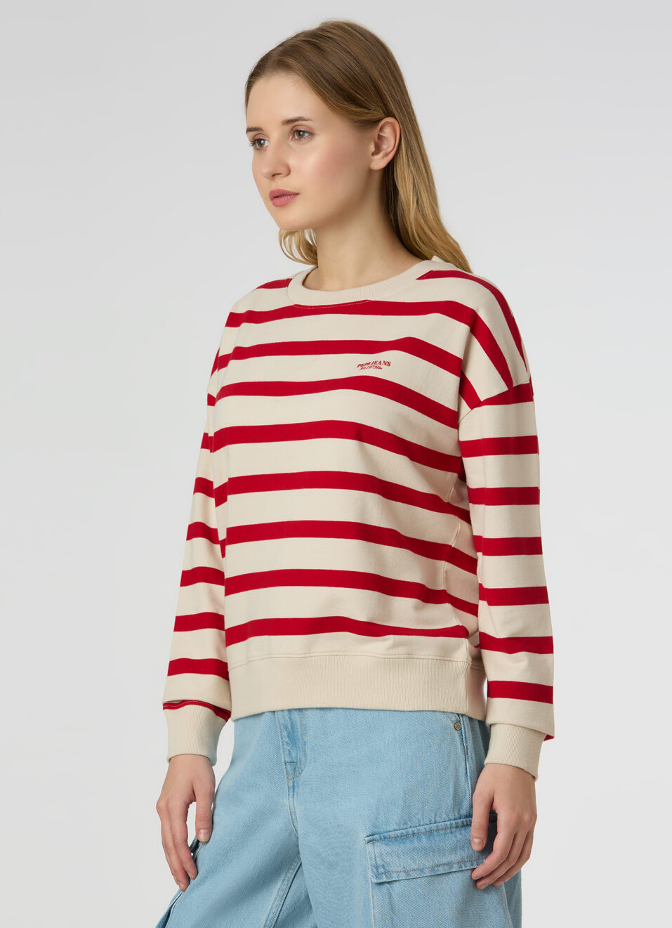 Women Red Stripe Comfort Fit Sweatshirt, , large image number 3